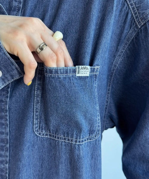 《JaVaジャバコラボ》頑張らないのに、視線をさらう。コットン100％デニムシャツワンピース jv1265087