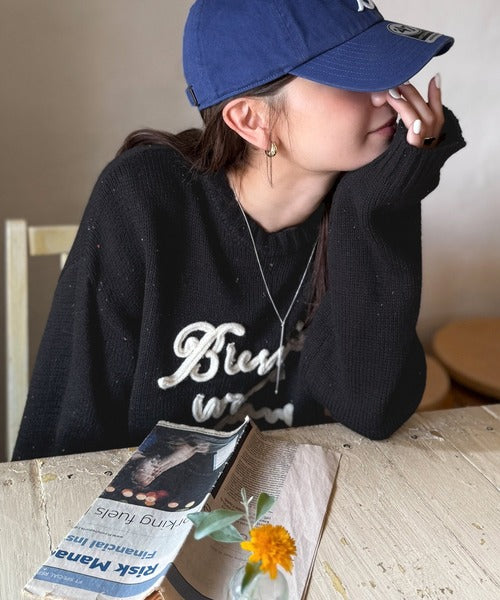 【mily bilet】デイリースタイルを華やかに彩る。コード刺繍ネップニットプルオーバー mi1359018