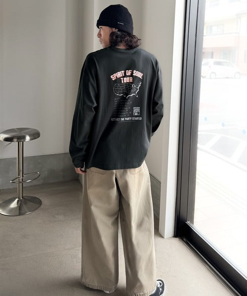 《JaVaジャバコラボ》「前後抜かりなし。」綿100%レコード盤レトロツアーロゴTシャツ（長袖） jo1150065