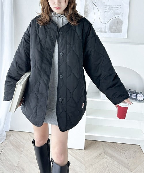 《JaVaジャバ コラボ》大人のこなれ感。ノーカラーキルティングコート clf014