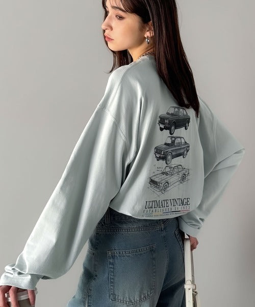 《JaVaジャバコラボ》ヴィンテージ感漂う綿100%クラシックカーグラフィックTシャツ（長袖） jo1150067
