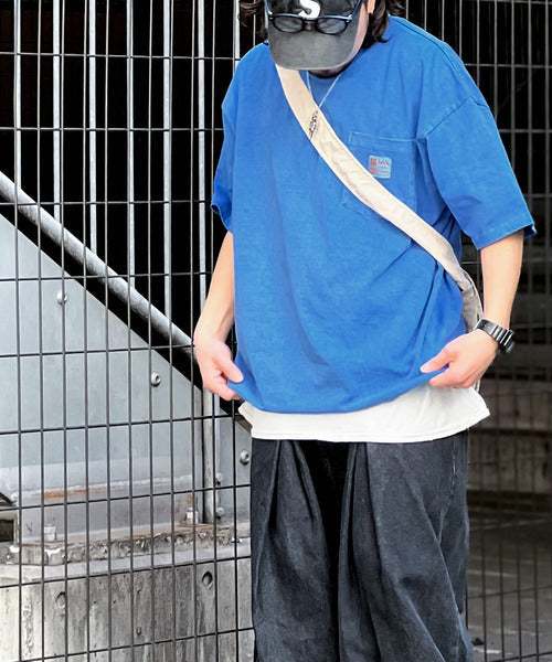 《JaVa ジャバコラボ》古着風ストリートMIX。綿100%ヘヴィーウエイト胸ポケピグメントTシャツ jv1029020
