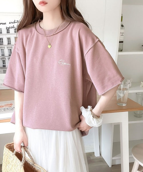 袖口くるりん。ワンポイント刺繍ハーフスリーブ裏毛Tシャツ ce1260259