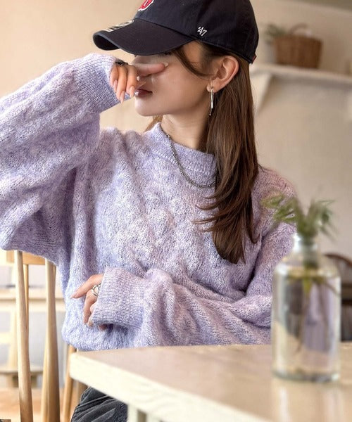 【mily bilet】ふんわり立体感で冬コーデを格上げ◎プレート使いポコポコミックスニットプルオーバー mi1259021
