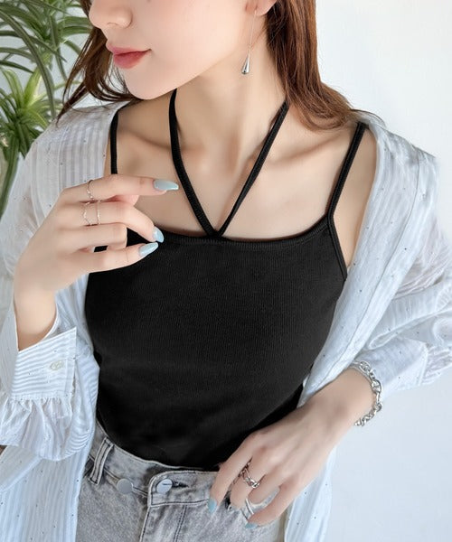 【mily bilet】オールシーズンの必需品！カップ付きホルターネック風ストラップキャミソール mi1019086