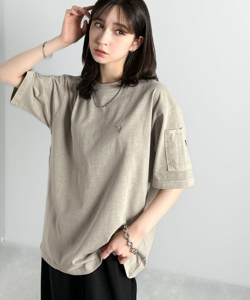 「イマドキな、古着感。」袖ポケット付きピグメント加工刺繍入りTシャツ／Sleeve Pocket Pigment-Dyed Embroidery T-Shirt co1150025