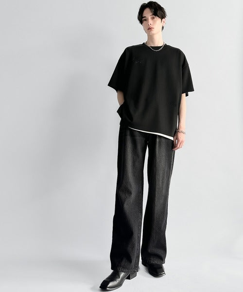 Logo Rhinestone Design Dolman Oversized Tee／ラインストーンロゴ使いドルマンオーバーサイズTシャツ co1010003