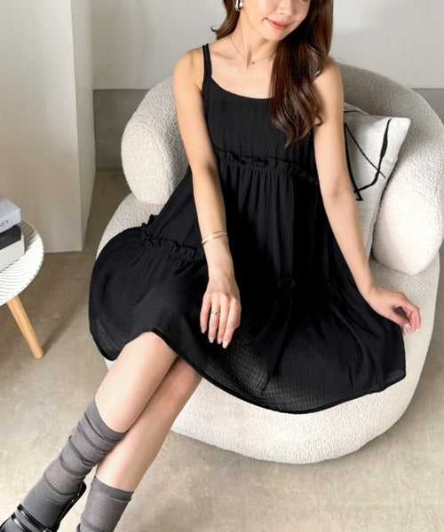 【mily bilet】360度どこから見ても大人可愛い!　切替シアーティアードキャミチュニック mi1019119