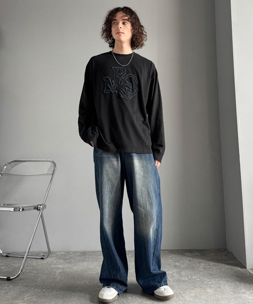 【Classical Origin】「一軍確定。」フリンジパッチワーク使いリラックスTシャツ／Fringe and Patchwork Relaxed T-Shirt co1320004