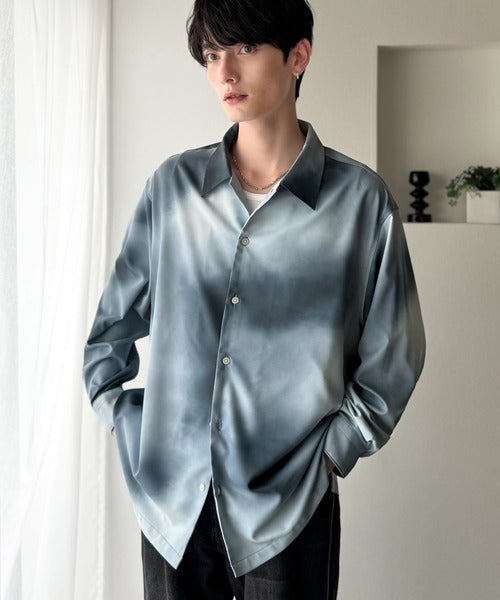 【Classical Origin】「都会的スタイル」。総柄ドレープキャンプカラーシャツ（長袖）/Relaxed Drape All-Over Pattern Camp Collar Shirt co1150039