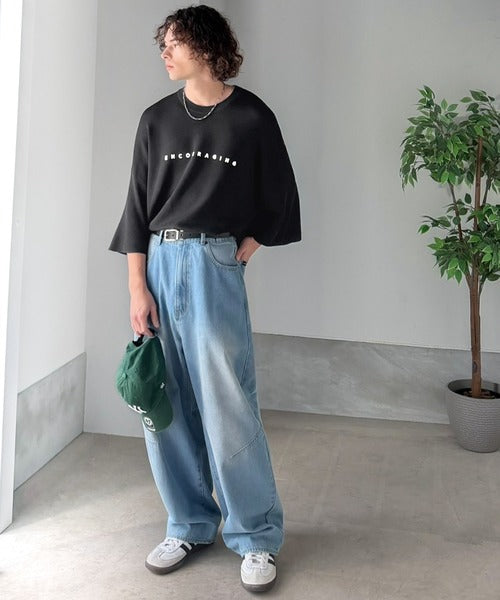 《JaVaジャバコラボ》Tシャツにはない品格を。ロゴプリントオーバーサイズサマーニットプルオーバー jm1050364