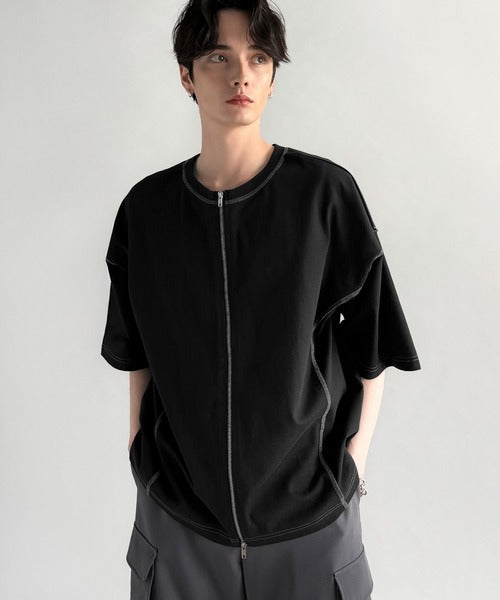 【Classical Origin】「1枚でも羽織でも。」インサイドアウト仕様2wayダブルジップTシャツ／Inside-Out Oversized Double-Zip 2way T-Shirt co1150018