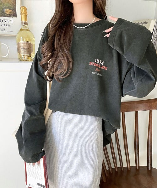 《JaVaジャバコラボ》ゆるっとカジュアルに着こなす。綿100%ピグメント加工グラフィックプリントTシャツ（長袖） jv1050407
