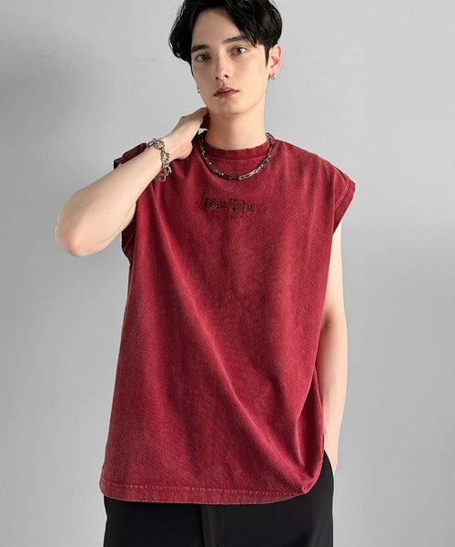 「1枚で主役。」紐刺繍スノーウォッシュ加工ノースリーブTシャツ／String Embroidery Snow-Washed Sleeveless T-Shirt co1150032