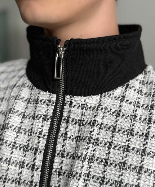 【Classical Origin】「上品カジュアル」。裾ドロスト付きツイード素材ハーフジッププルオーバー（長袖）/Tweed Fabric Drawcord Half-Zip Pullover co1010032