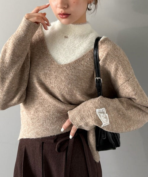 【mily bilet】大人の余裕をまとう。ブランドネーム使い異素材フェザーニットアンサンブル(セットアイテム) mi1029168