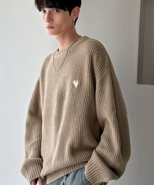 【Classical Origin】「究極スタンダード」畔編みオーバーサイズクルーネックセーター ／Oversized Ribbed Knit Crew Neck Sweater co0780012
