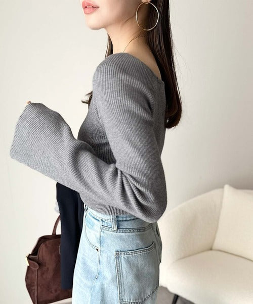 デコルテ美人を叶える、大人の上品アイテム♪ボートネックリブニットトップス（長袖） ce1260447