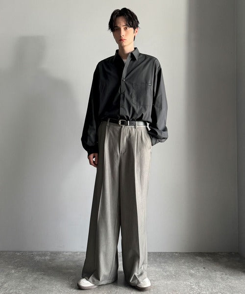 【Classical Origin】ゆとりを着る。ネーム付き胸ポケットビッグシャツ（長袖）/Brand name & chest pocket long sleeved big shirt ao1110147