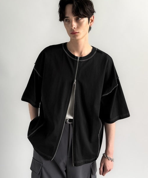 【Classical Origin】「1枚でも羽織でも。」インサイドアウト仕様2wayダブルジップTシャツ／Inside-Out Oversized Double-Zip 2way T-Shirt co1150018
