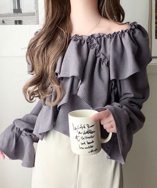 【mily bilet】大人の甘さがちょうどいい♪オフショル2wayキャンディースリーブカシュクールブラウス（長袖） mi1019127