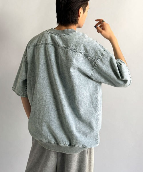 《JaVaジャバコラボ》綿100％ヴィンテージ加工アウターデニムTシャツ jo1010007