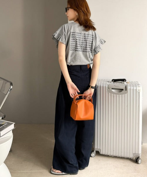 《JaVaジャバコラボ》着るだけで主役級。綿100％バック箔プリント袖フリルTシャツ（半袖） jv1330104