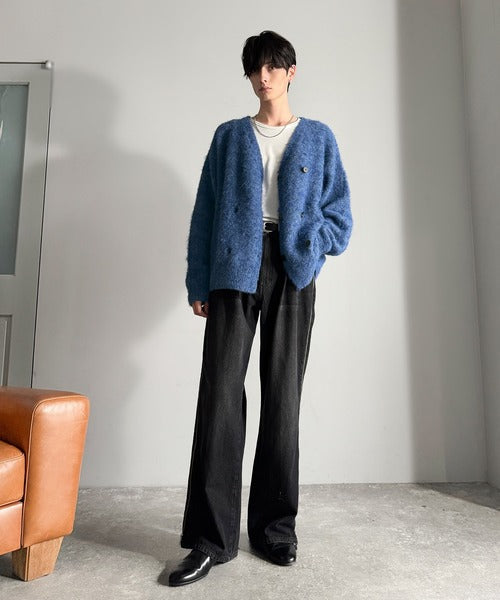 【Classical Origin】「アートな1着。」ミックスシャギー素材ダブルテーラードニットカーディガン／Mixed Shaggy Double-Tailored Knit Cardigan co0780011