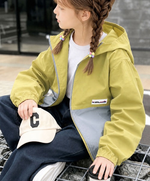 【キッズ】《JaVaジャバコラボ》親子お揃いできちゃう！季節の変わり目に嬉しい バイカラーナイロンジャケット jk1260081