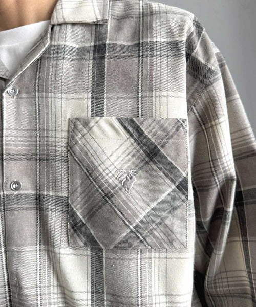【Classical Origin】自然体のカッコよさ。ヴィンテージ風チェック柄オープンカラーシャツ（長袖）/Vintage-style check pattern open collar shirt co1010024