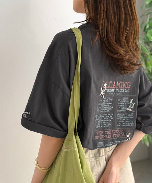 《JaVaジャバコラボ》男女お揃い可◎ヴィンテージムード漂う。綿100%バックムービーグラフィック 飛び刺繍オーバーサイズTシャツ（半袖） jv1260624