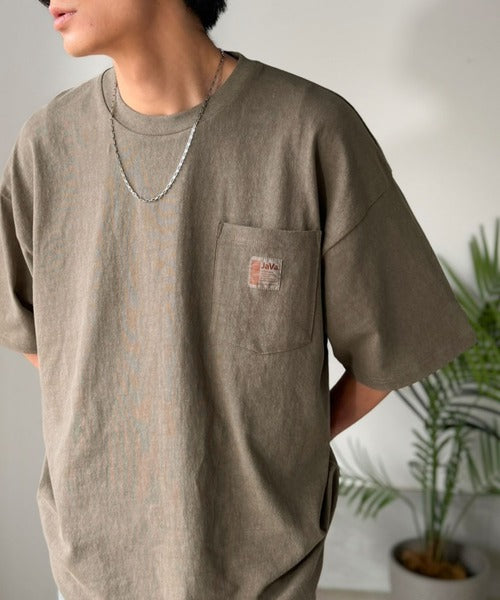 《JaVa ジャバコラボ》古着風ストリートMIX。綿100%ヘヴィーウエイト胸ポケピグメントTシャツ jv1029020