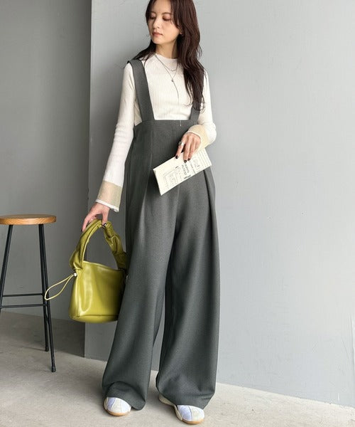 楽にシルエット美人。ワンタックワイドシルエットサロペットパンツ ce1265022