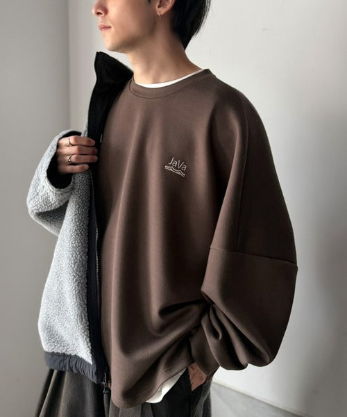 《JaVaジャバコラボ》大人の”質”にこだわった、カジュアルここにあり。胸刺繍ダンボール素材ドルマンスリーブクルーネックTシャツ（長袖） jo1010067