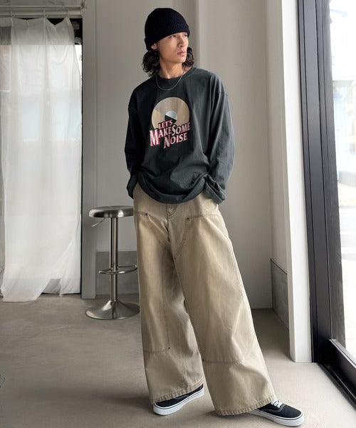 《JaVaジャバコラボ》「前後抜かりなし。」綿100%レコード盤レトロツアーロゴTシャツ（長袖） jo1150065