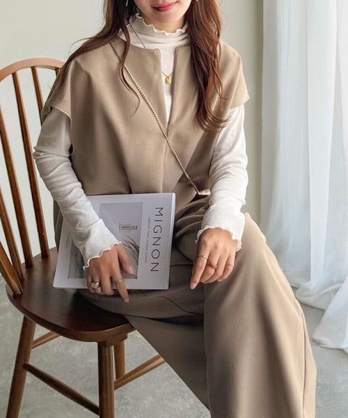 シンプルだけど、襟元に大人の抜け感。ハーフジップオールインワン ce1010499
