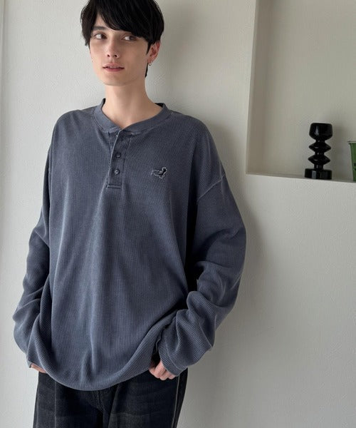 【Classical Origin】「リラックス感、こなれ感。」ピグメント加工サーマルヘンリーネックTシャツ（長袖）/Pigment-Dyed Thermal Henley T-Shirt co1150051