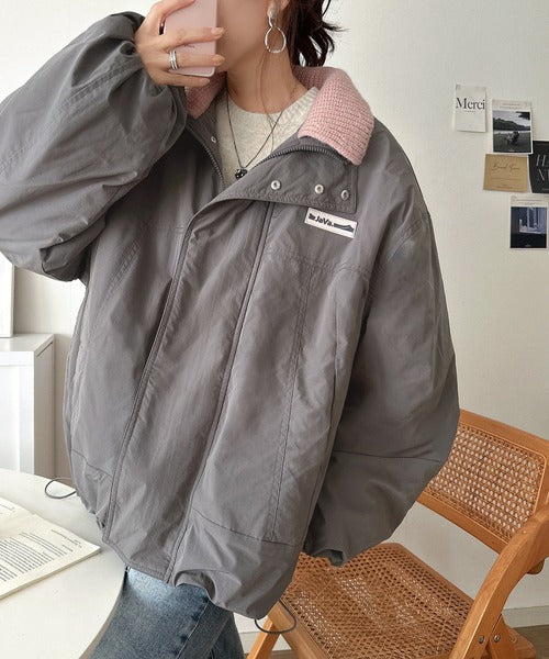 《JaVa ジャバコラボ》だぼっとが可愛さ増し増し♪寒い冬も乗り切れる！しっかり暖か、襟リブ中綿モンスターブルゾン（ミドル丈） jv1265094