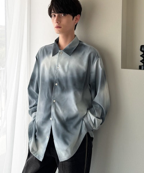 【Classical Origin】「都会的スタイル」。総柄ドレープキャンプカラーシャツ（長袖）/Relaxed Drape All-Over Pattern Camp Collar Shirt co1150039