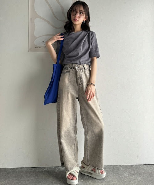 女性らしさ格上げ。ハーフスリーブアシメドレープカットソー ce1020213