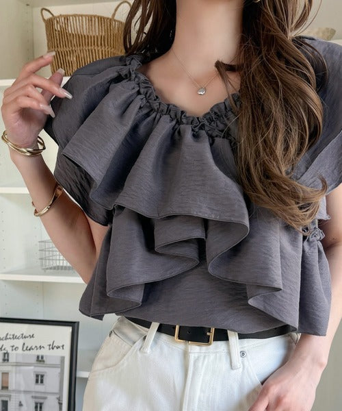 【mily bilet】ひらり、涼しげ。品ある甘さふわっと香る♪前後2wayノースリーブカシュクールブラウス mi1019151
