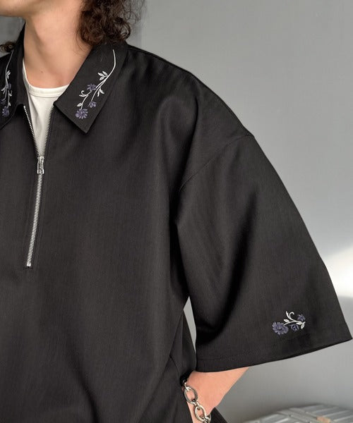 「高見え確定。」刺繍デザインジップシャツ／Embroidered Design Zip Shirt co1010043