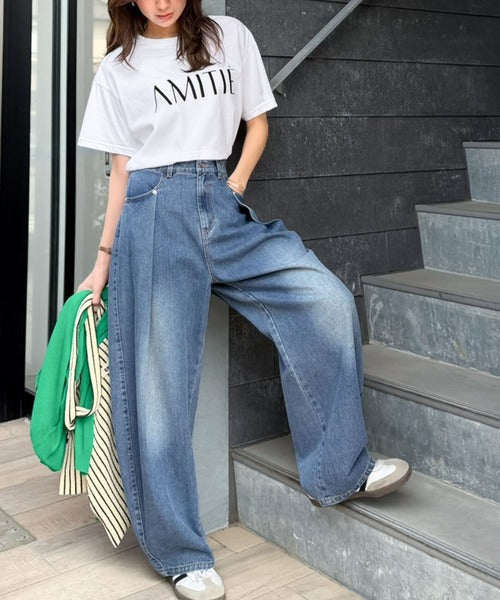 《JaVaジャバコラボ》頑張らない日の“正解ボトム”。フロントタックハイウエストコクーンデニムパンツ jv1400007