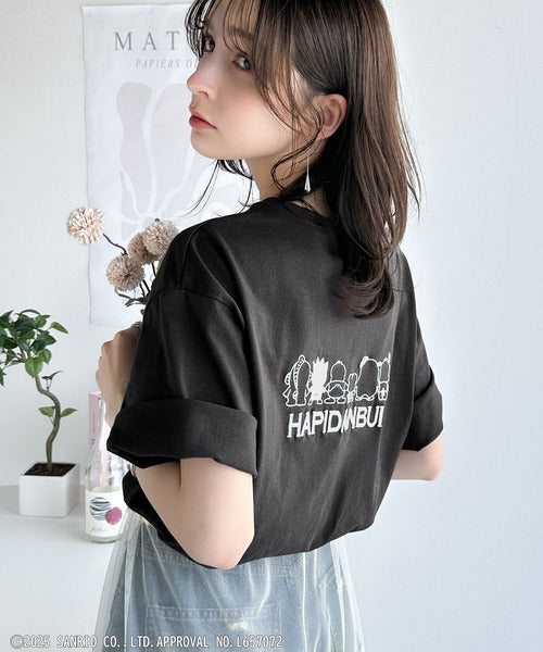 【Sanrio characters/サンリオキャラクターズ】人気キャラ大集合！はぴだんぶいバック刺繍ビッグTシャツ(半袖) ce1350004