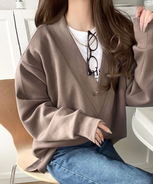 「大人の余裕感」をまとえる！Vネックダンボールカットソー（長袖） ce1110155