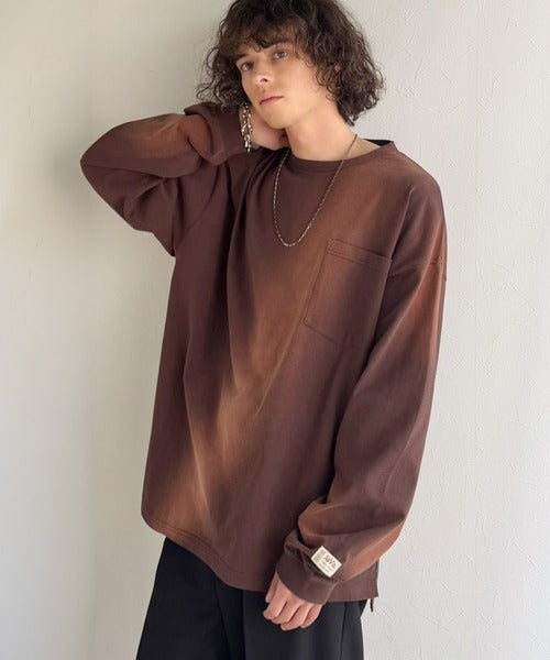 《JaVaジャバコラボ》垢抜け！大人のストリートstyleを作る。綿100％スプレーダイ加工オーバーサイズTシャツ（長袖） jv1020358