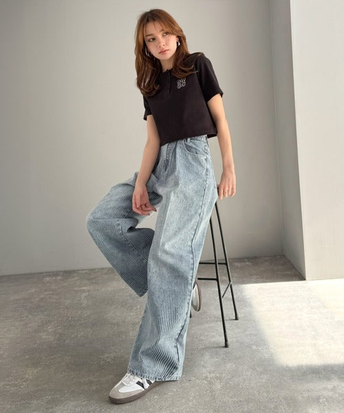 【mily bilet】こなれ感漂うヴィンテージ風デニム。タック入りヒッコリーパンツ mi0909024