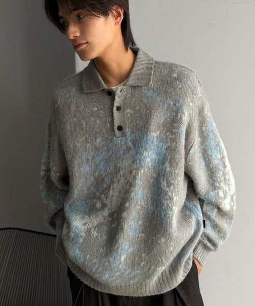 【Classical Origin】「まるで毛布。」モヘアライクシャギー素材ニットポロシャツ／Mohair-Like Shaggy Knit Polo Shirt co0780004