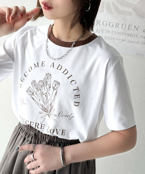 トレンドのディテールが魅力。シルケットフラワーカーブロゴリンガー半袖Tシャツ ce1020196