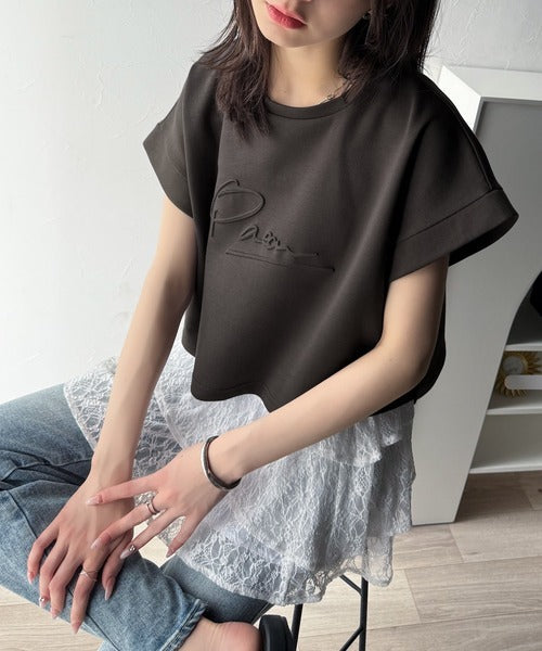 《JaVaジャバコラボ》上品な大人の抜け感。フロントPAEANエンボス加工半袖Tシャツ（ロゴ） jv1260427